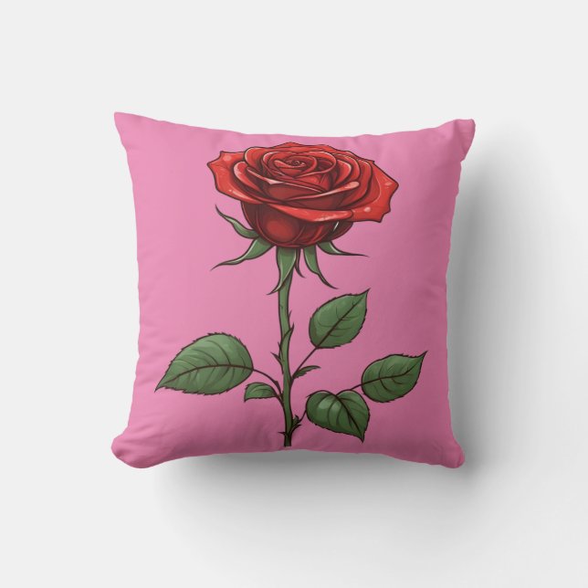 Single rote Rose Kissen (Vorderseite)