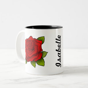 Single Rote Rose Kunst Personalisiert Zweifarbige Tasse