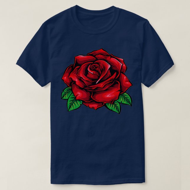 Single Rote Rose Pocket Blume Romantische Liebe Po T-Shirt (Design vorne)