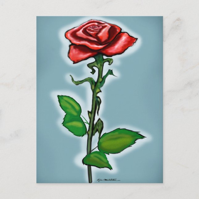 Single Rote Rose Postkarte (Vorderseite)