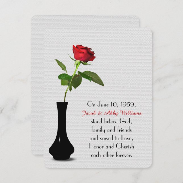 Single rote Rose Verlängerung des Eheschließes Einladung (Vorne/Hinten)