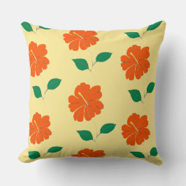 Single Roter Orange Hibiskus auf gelbem Hintergrun Kissen