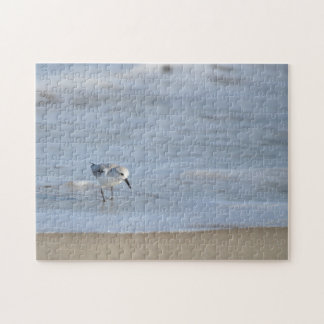 Single Sandpiper walking on beach Puzzle