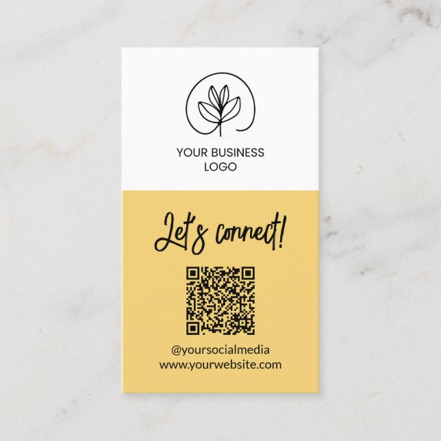Single Sided Soft Yellow Let's Connect QR Code Visitenkarte (Vorderseite)