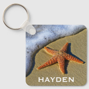 Single Starfish am Strand Personalisiert Schlüsselanhänger