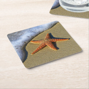 Single Starfish am Strand Rechteckiger Pappuntersetzer