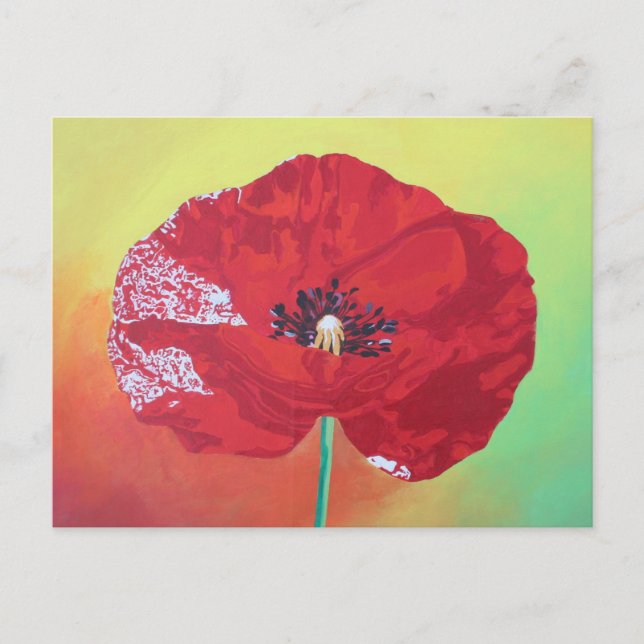 Single Steppe Mohn auf rot-grün und orange Hinterg Postkarte (Vorderseite)