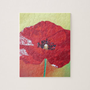 Single Steppe Mohn auf rot-grün und orange Hinterg Puzzle