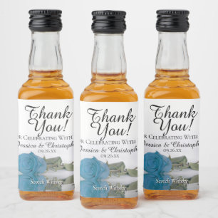 Single Türkis Blue Rose Hochzeit Danke Mini Alkoholflaschenetikett