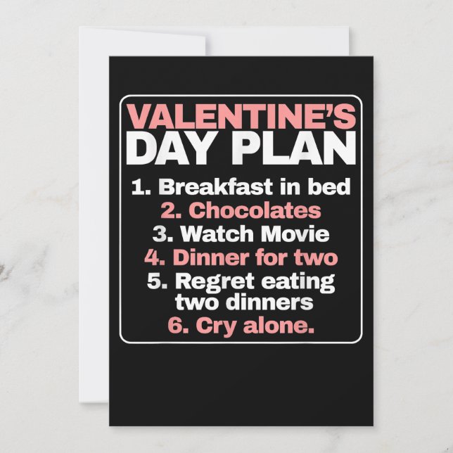 Single Valentinstag Funny Valentine Tagesplan Save The Date (Vorderseite)