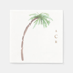 Single Watercolor Palm Monogram Cocktail Serviette