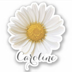 Single White Daisy mit Individuelle Name Aufkleber