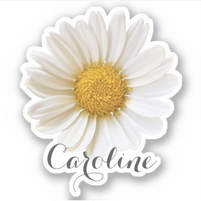 Single White Daisy mit Individuelle Name Aufkleber (Vorderseite)