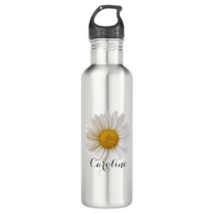 Single White Daisy mit Individuelle Name Edelstahlflasche