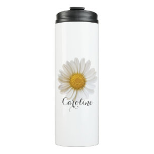 Single White Daisy mit Individuelle Name Thermosbecher