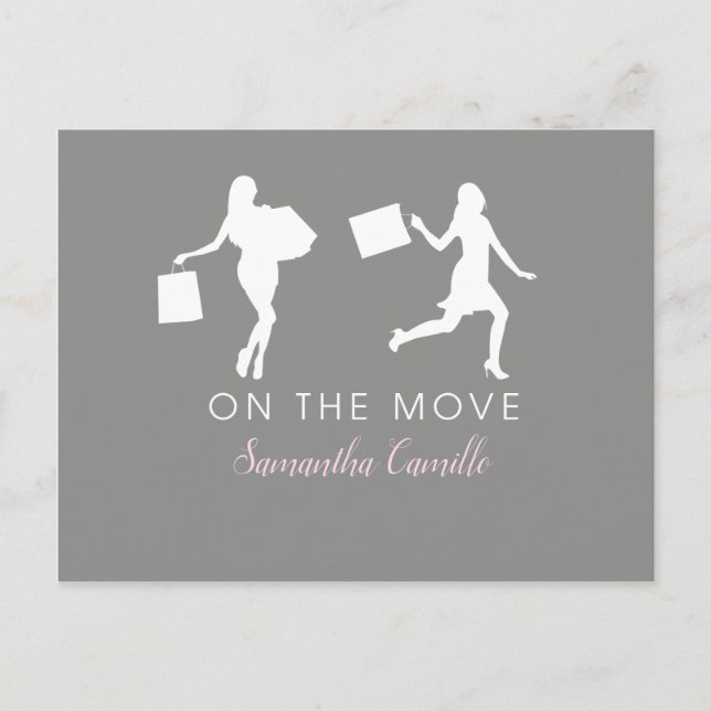 Single Woman Moving Anuncement City Life Postkarte (Vorderseite)