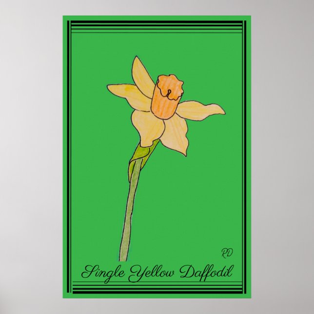 Single Yellow Daffodil Kelly Green Poster (Vorne)