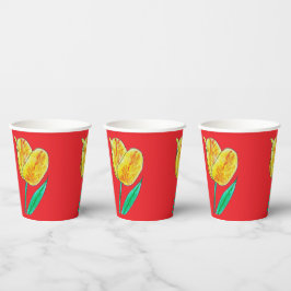 Single Yellow Tulip Red Highlights Paper Cup Pappbecher
