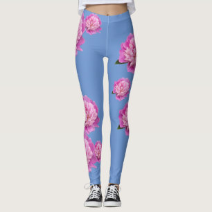 Singrün-blaue Leggings mit rosa Blumen-Entwurf