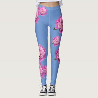 Singrün-blaue Leggings mit rosa Blumen-Entwurf