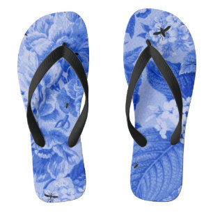 Singrün-blaues botanisches u. Wanzen BlumenToile Flip Flops