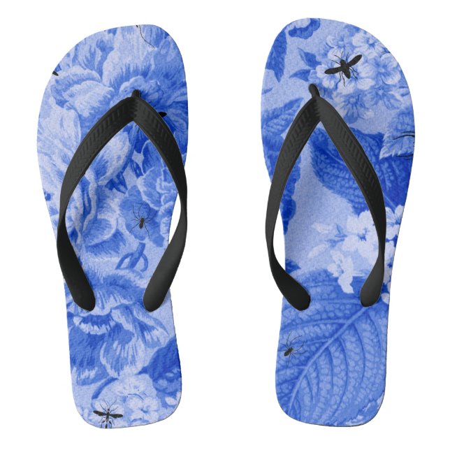 Singrün-blaues botanisches u. Wanzen BlumenToile Flip Flops (Fußbett)