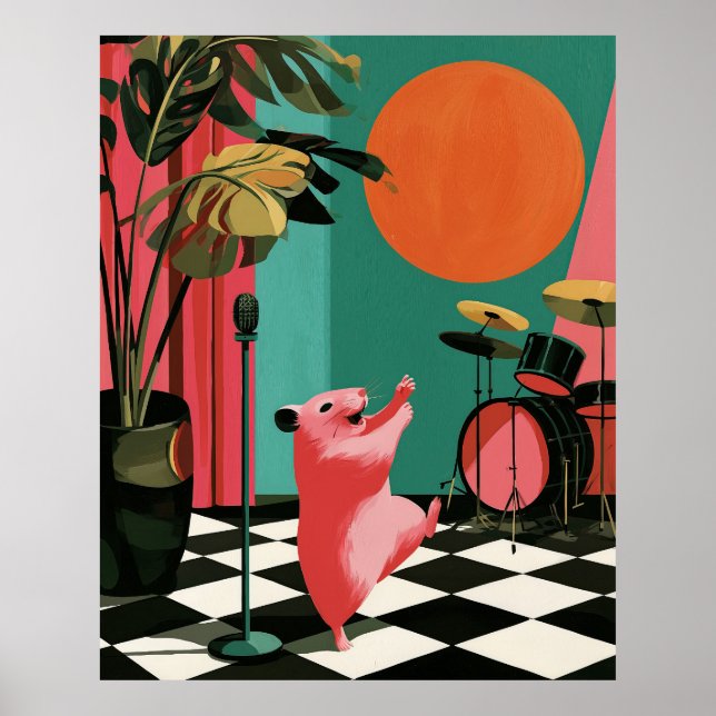 Singt Hamster Retro-Musik-Wandkunst Poster (Vorne)