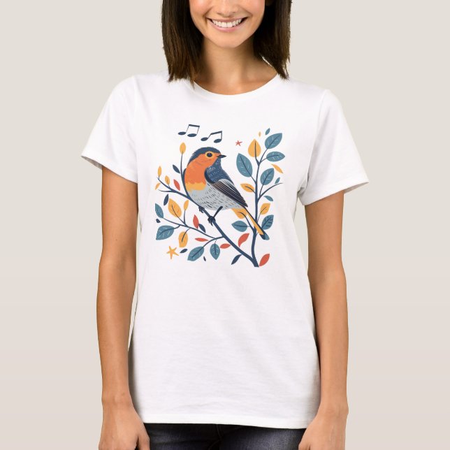 Singvogel auf Branch T - Shirt - Natur & Musik Gr (Vorderseite)