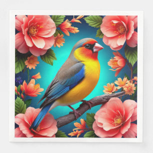 Singvogel auf leuchtenden Blumen sitzend Serviette