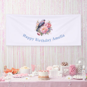 Singvogel auf rosa Pfingstrosen Geburtstag Banner