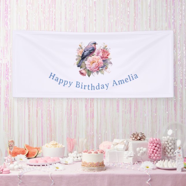 Singvogel auf rosa Pfingstrosen Geburtstag Banner (Party)