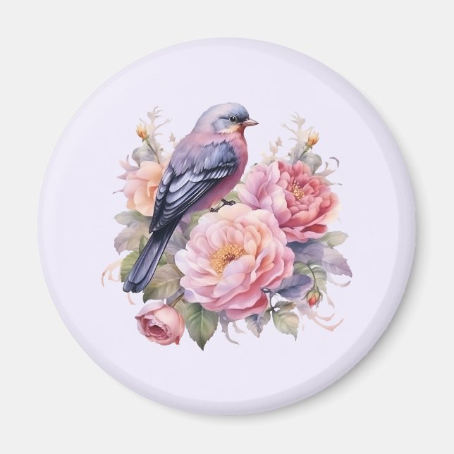 Singvogel auf rosa Pfingstrosen Magnet (Vorne)
