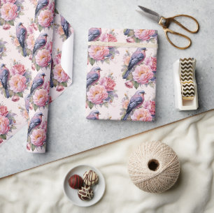 Singvogel auf rosa Pfingstrosen-Muster Geschenkpapier