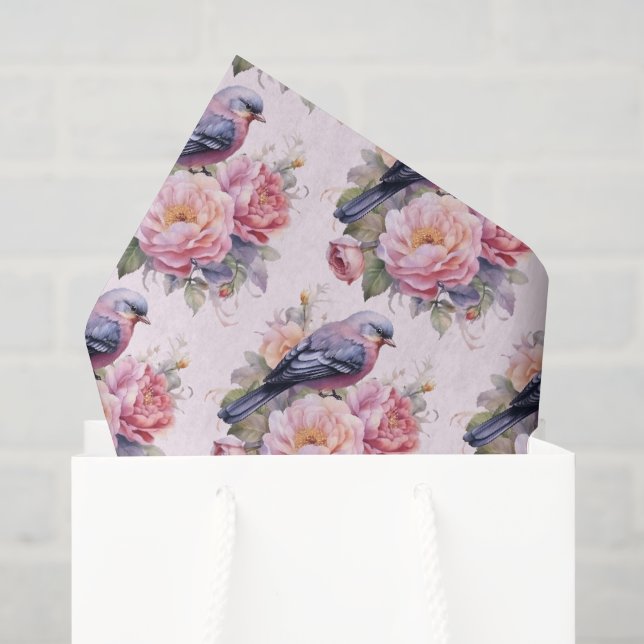 Singvogel auf rosa Pfingstrosen-Muster Seidenpapier (Geschenk Tasche)