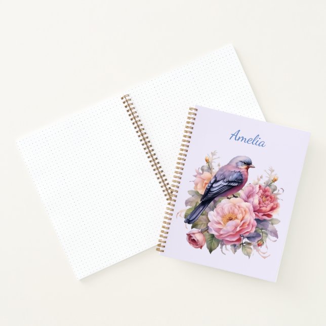 Singvogel auf rosa Pfingstrosen Notizbuch (Innenseite)