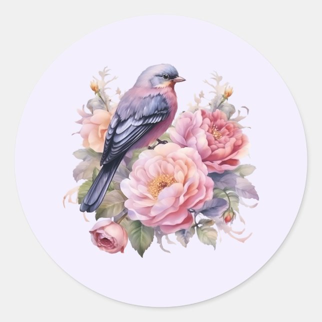 Singvogel auf rosa Pfingstrosen Runder Aufkleber (Vorderseite)