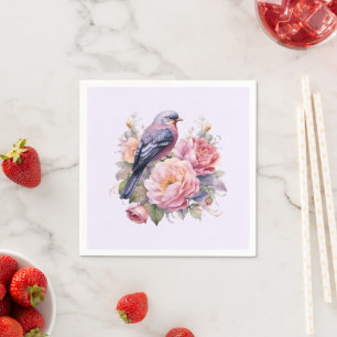 Singvogel auf rosa Pfingstrosen Serviette
