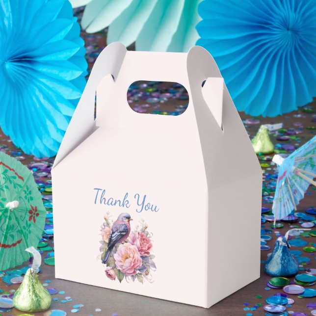 Singvogel auf rosa Pfingstrosen thronend Danke Geschenkschachtel (Party)