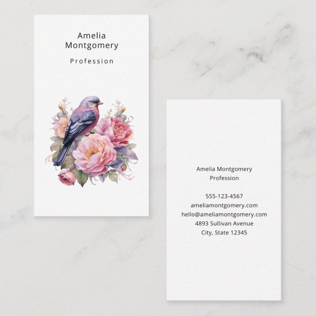 Singvogel auf rosa Pfingstrosen Visitenkarte (Vorne/Hinten)
