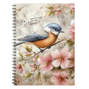 Singvogel Rosa Blüten Notizblock