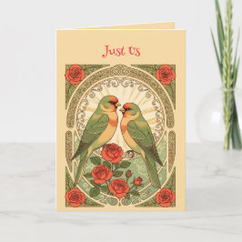 Singvögel und rote Rosen Art Nouveau Vintage Illus Karte