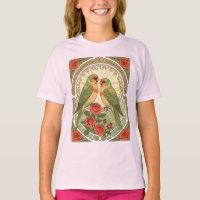 Singvögel und rote Rosen Art Nouveau Vintage Illus