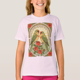 Singvögel und rote Rosen Art Nouveau Vintage Illus T-Shirt