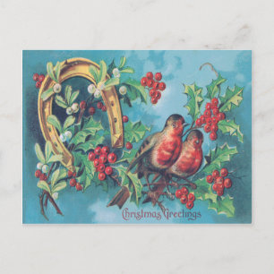 Singvogel-Weihnachtsvogel-Stechpalme-Mistel-Hufeis Feiertagspostkarte