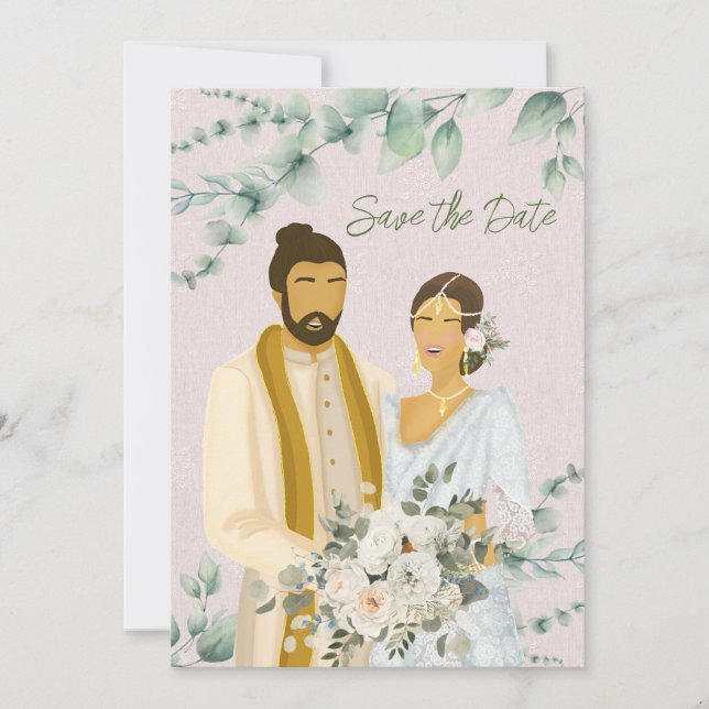 Sinhalese Couple Wedding Illustration Save The Date (Vorderseite)
