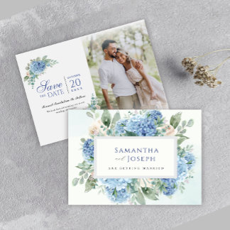 SINI Blue Hydrangea Save the Date mit Fotokarte
