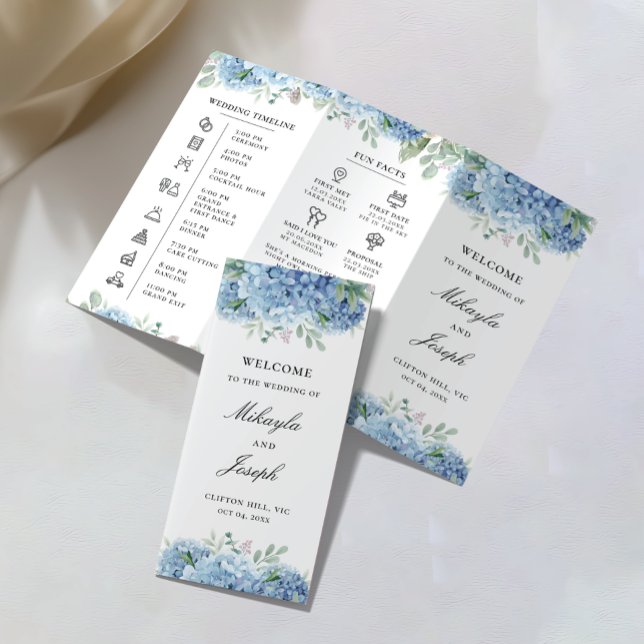 SINI Blue Hydrangea Trifold Wedding Program Flyer (Von Creator hochgeladen)