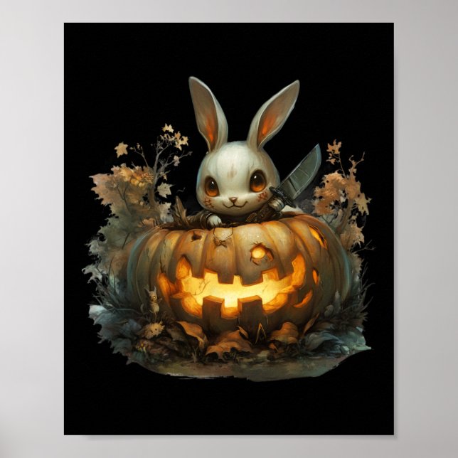 Sinister Bunny Mayhem Creepy Halloween Bunny Pumpk Poster (Vorne)