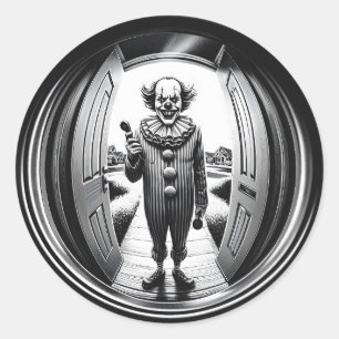 Sinister Clown an deiner Tür Fisheye Runder Aufkleber