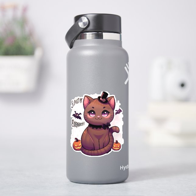 Sinister Elegance: Kawaii Chausie Cat Meets Hallow Aufkleber (HydroFlask)